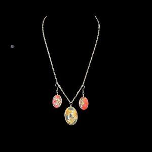 Vintage Dried Flower necklace and earrings set